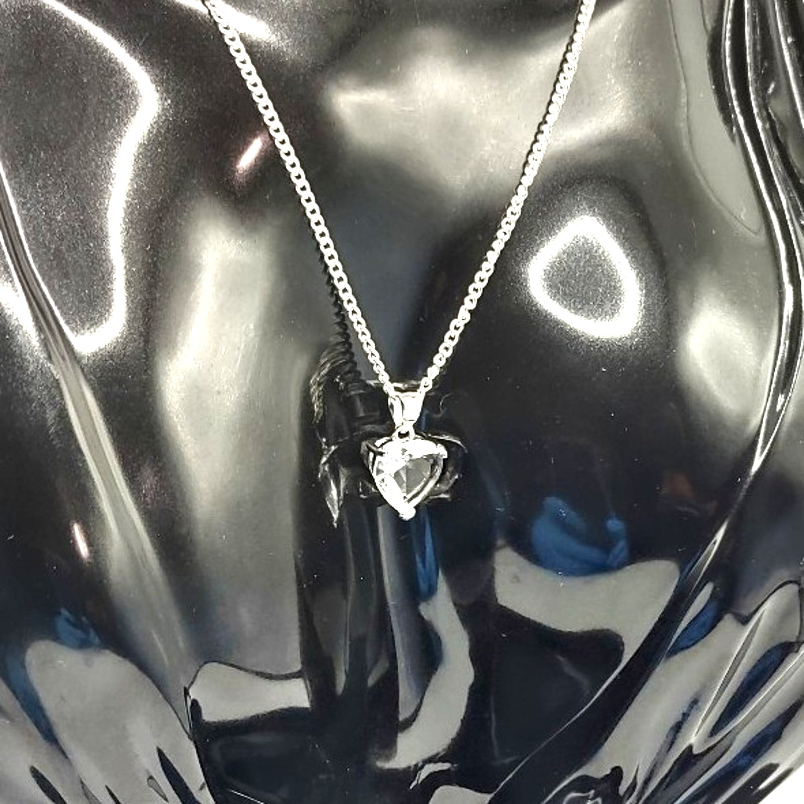 925 Sterling Silver Necklace White Cz Diamond Heart Pendant Valentines Birthday